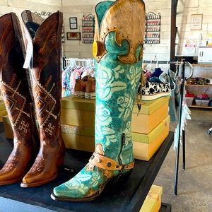 Corral Women's Tall Turquoise Harness Snip Toe Boot A4208